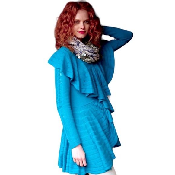 $198 Anthropologie Vintage Ridged Ruffles Cardi Small Skirted Sweater LeifNotes - Picture 8 of 16